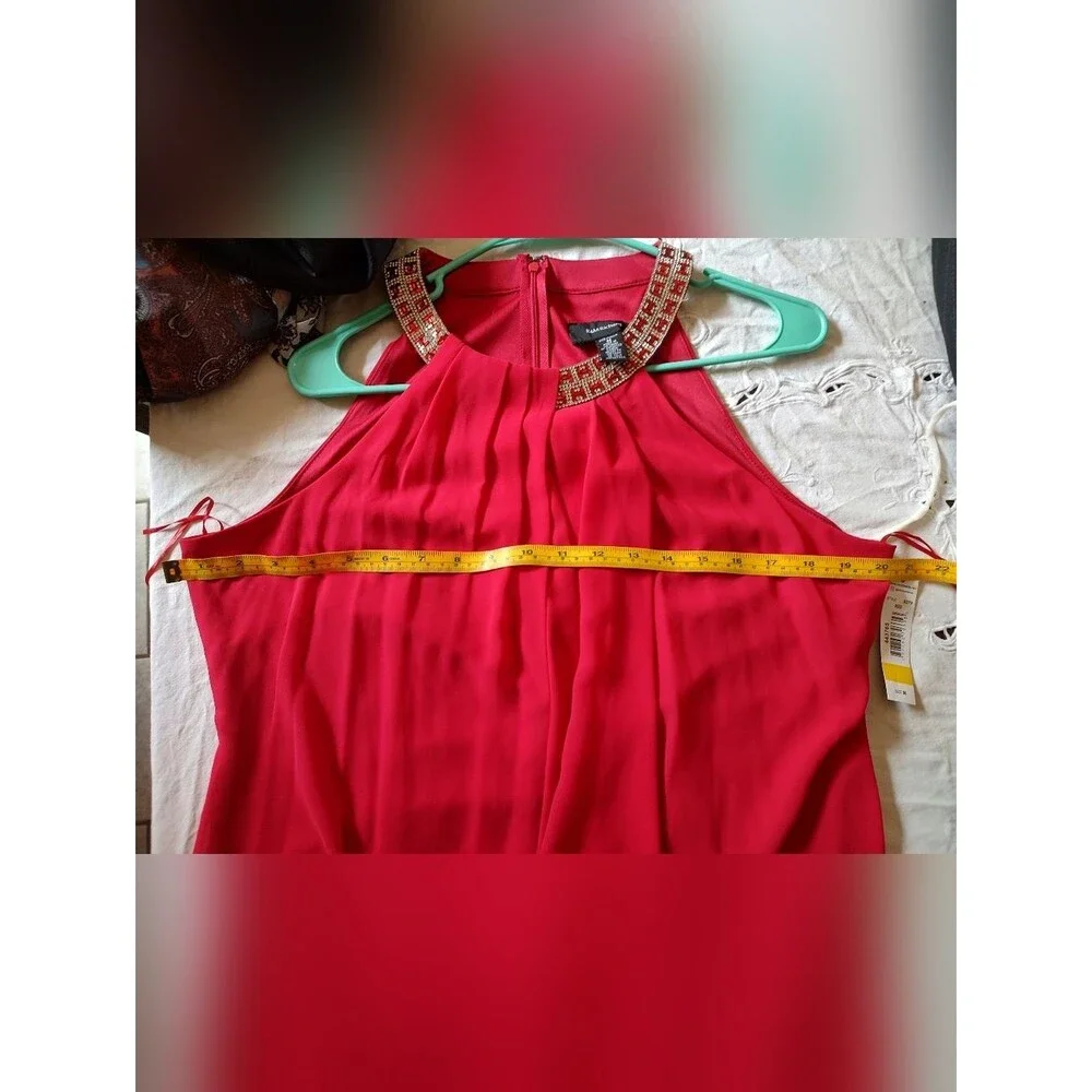 R&M Richards Scarlet Red Beaded Rhinsestone Halter Chiffon Blouse Medium